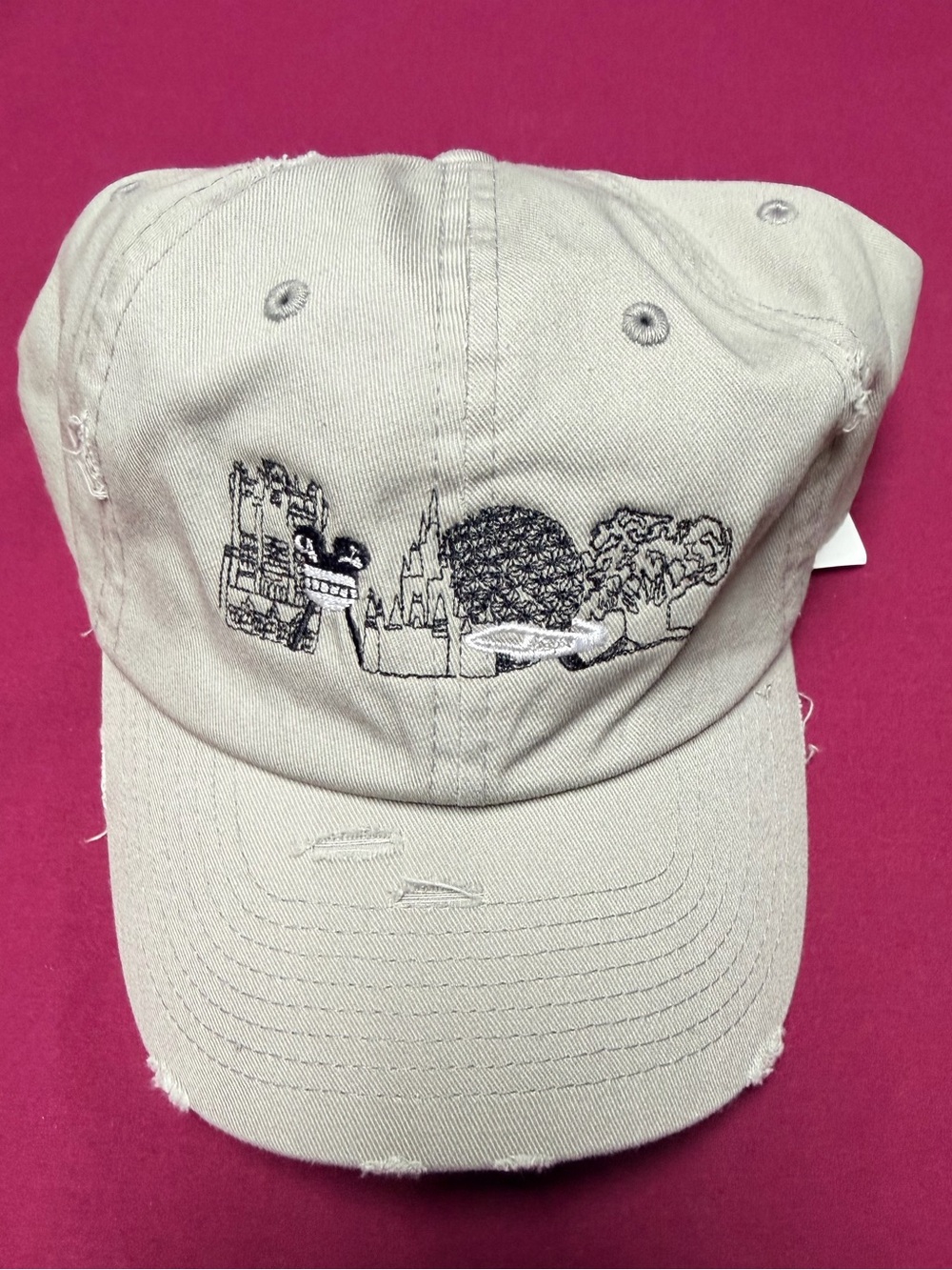 Disney Parks Icons Distressed Cotton Adjustable Baseball Cap with Embroidery